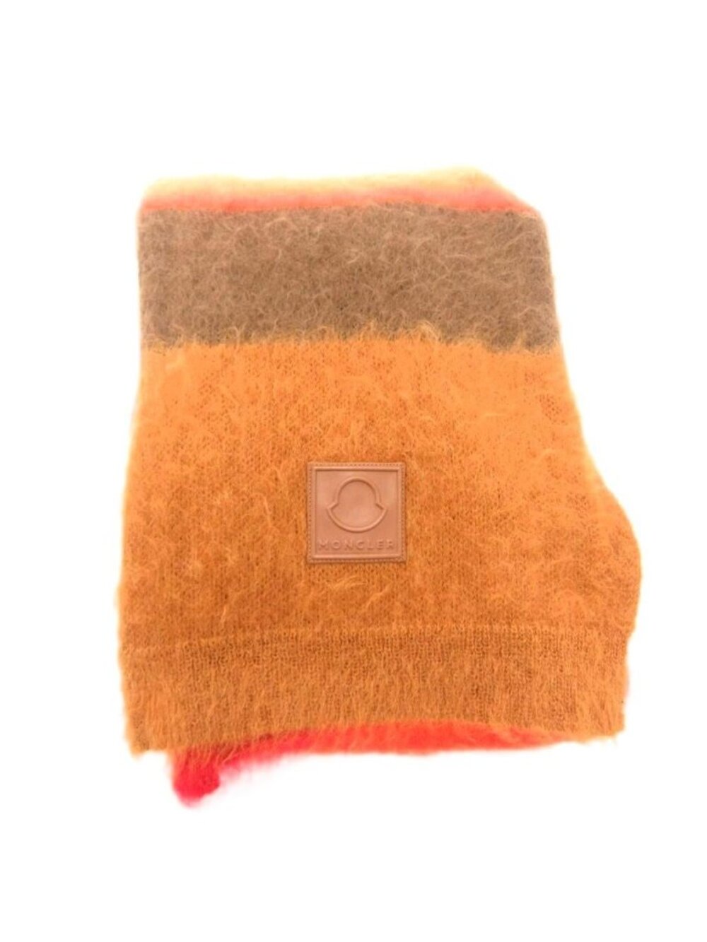 Moncler Sciarpa Scarf Shawl Border Pattern Mohair Wool Logo Multicolor - Picture 2 of 6